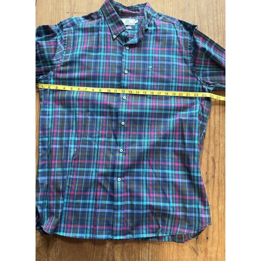 Southern Tide Button Down Shirt Classic Fit Plaid Blue Purple Green LG Cotton - Picture 4 of 9